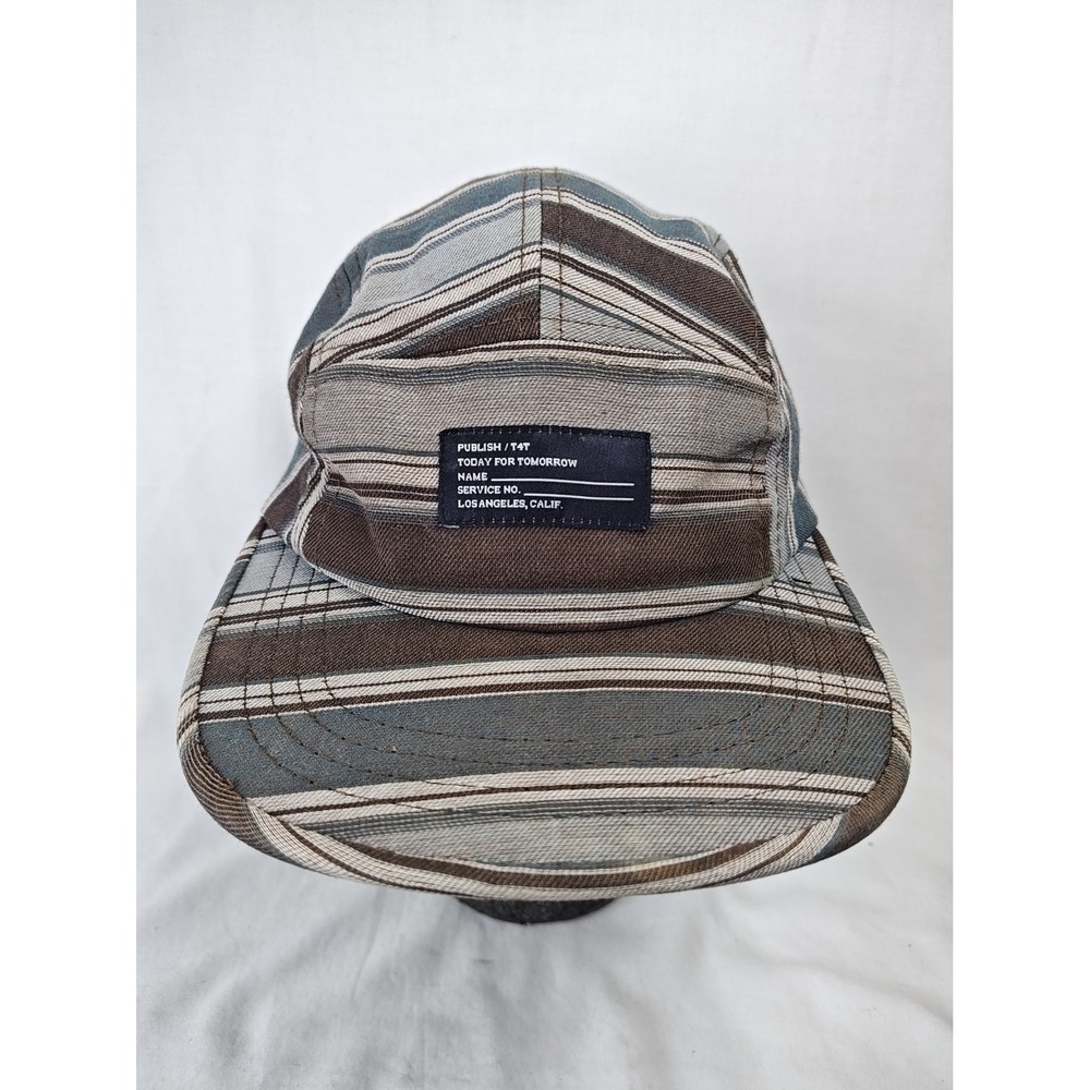 Publish Brand Today For Tomorrow 5 Panel Camper Hat Striped Brown Blue Strapback